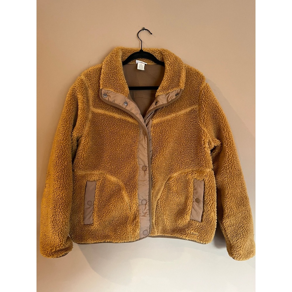 LL Bean Hi-Pile Sherpa Fleece Jacket Brown Snap Front 515832 Women Large